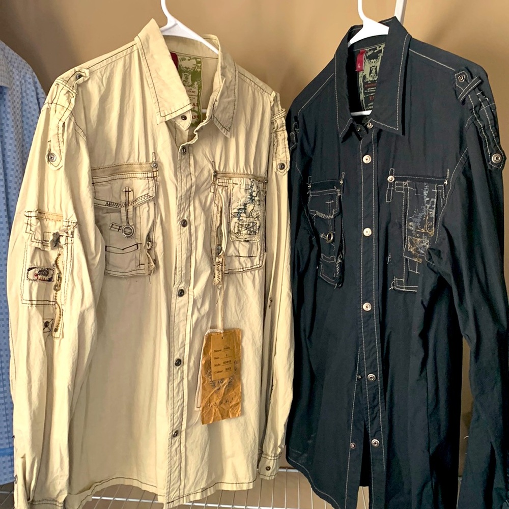 Two identical F.U.S.A.I Jeans Shirts in Size Lg.